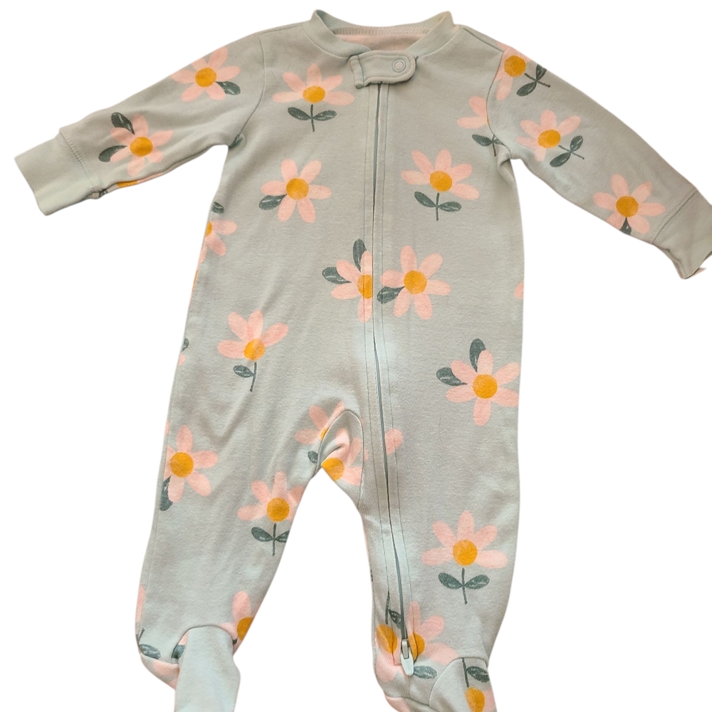Carter's Sleeper Daisies Footed Soft Full Zipper Size 3-6 Months